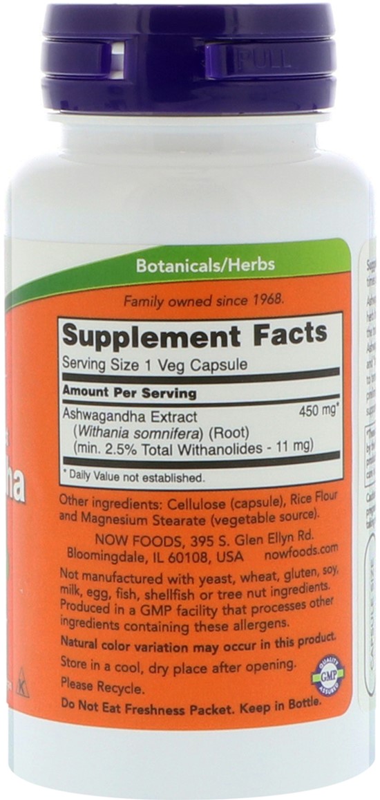 Now Foods Standardized Extract Ashwagandha 450mg-90Serv.-90Veg Caps.
