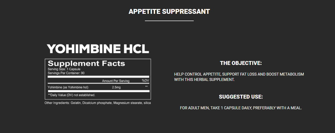 Redcon1 Yohimbine Hcl Appetite Supprssion-90Serv.-90Caps.