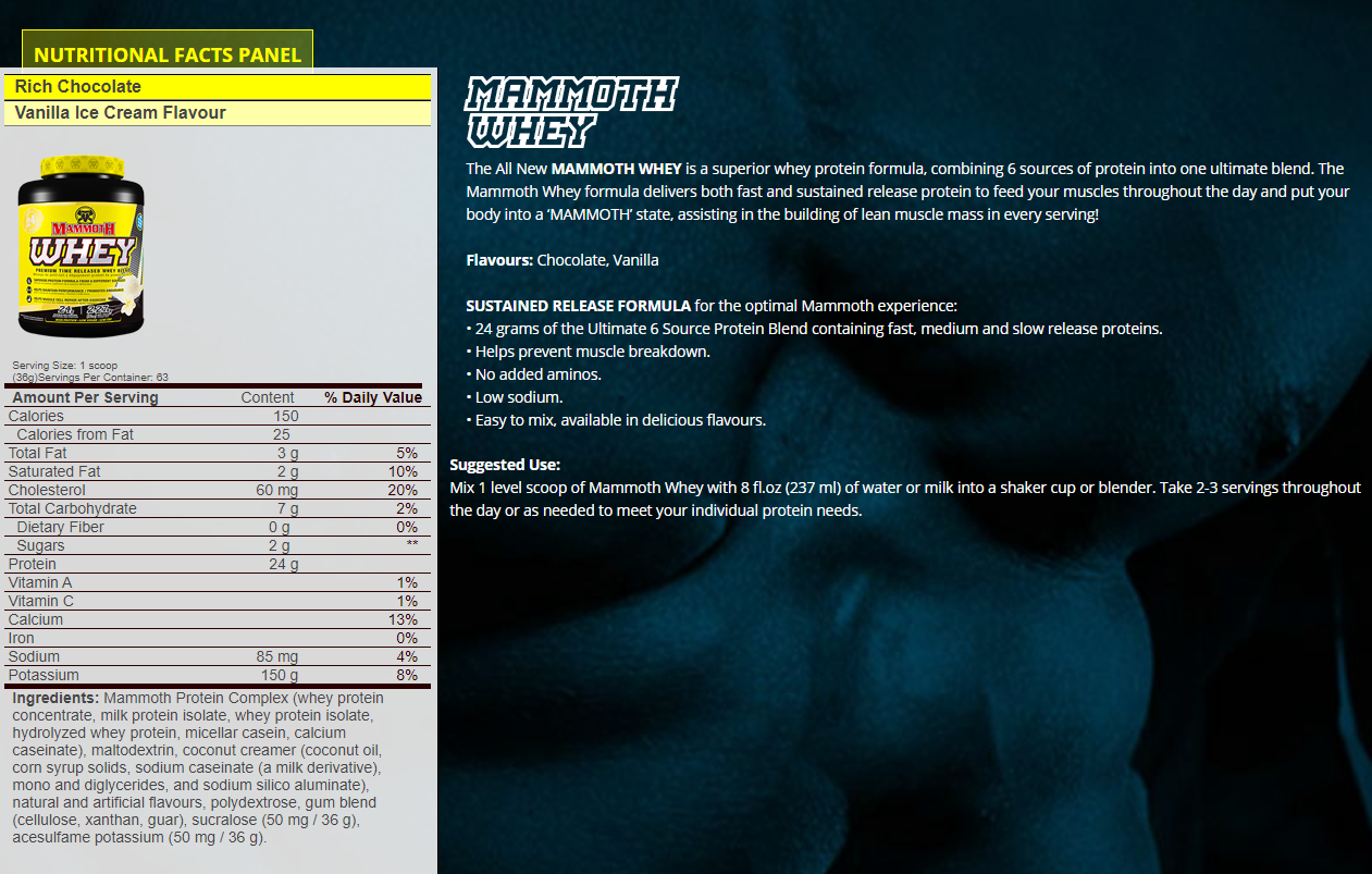 Mammoth Supplements Whey-63Serv.-2.27Kg-Vanilla