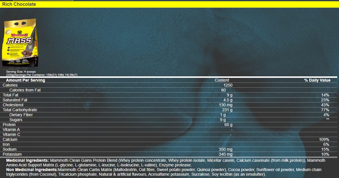 Mammoth Supplements-MASS Weight Gainer-