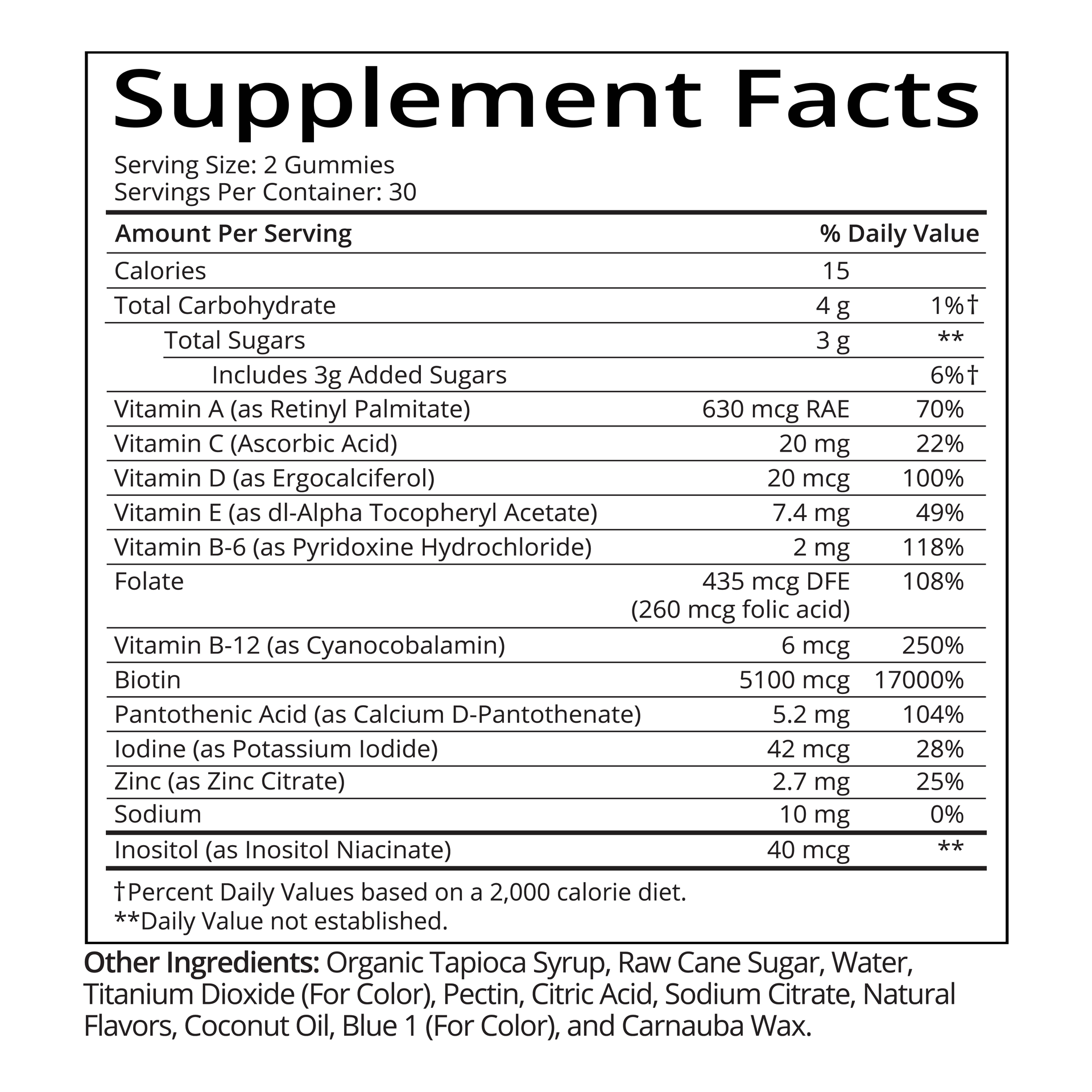 Sugar Bear Hair Biotin Folic Acid Vitamin C-30Serv.-60Vegan Gummies