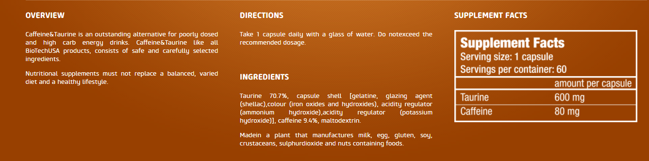 Biotech Usa Caffeine+Taurine-60Serv.-60Caps.
