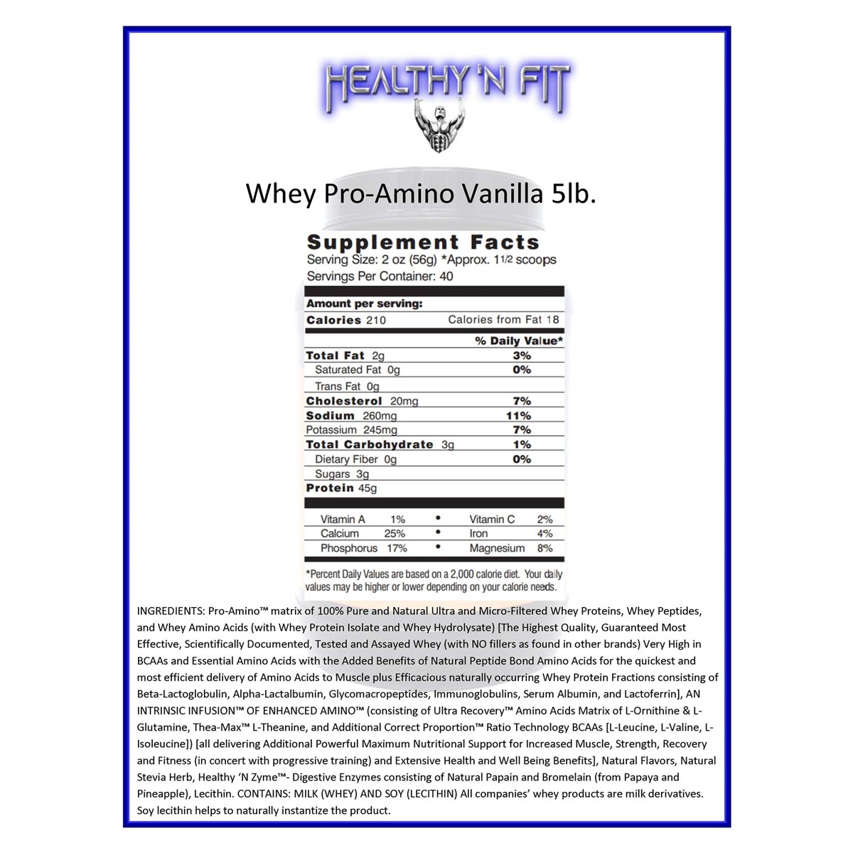Healthy N' Fit 100% Whey Pro-Amino V2.0-40Serv.-2270G-Vanilla Ice Cream