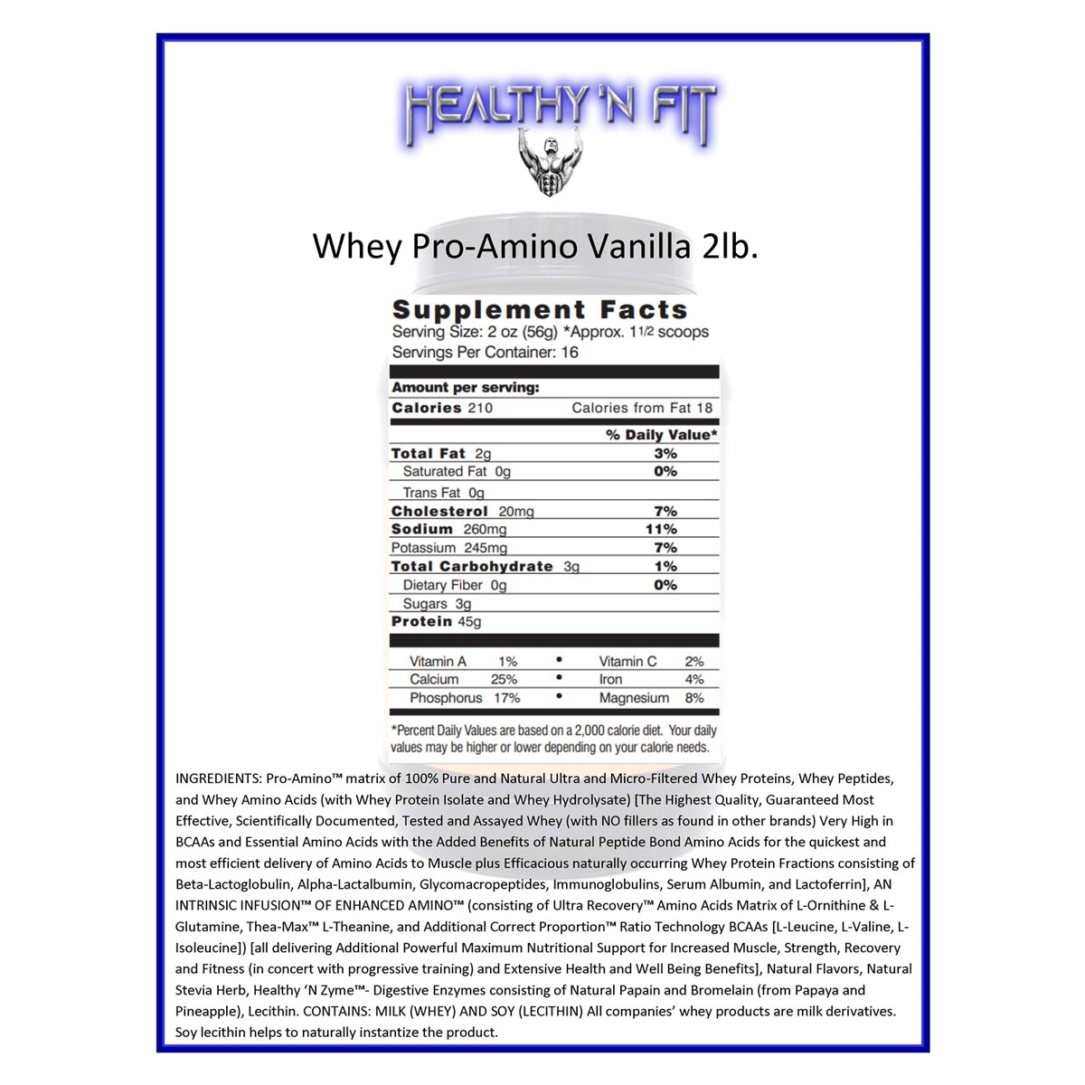 Healthy N' Fit 100% Whey Pro-Amino V2.0-40Serv.-2270G-Vanilla Ice Cream