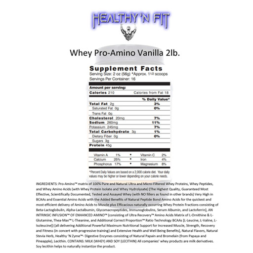 Healthy N' Fit 100% Whey Pro-Amino V2.0-40Serv.-2270G-Vanilla Ice Cream