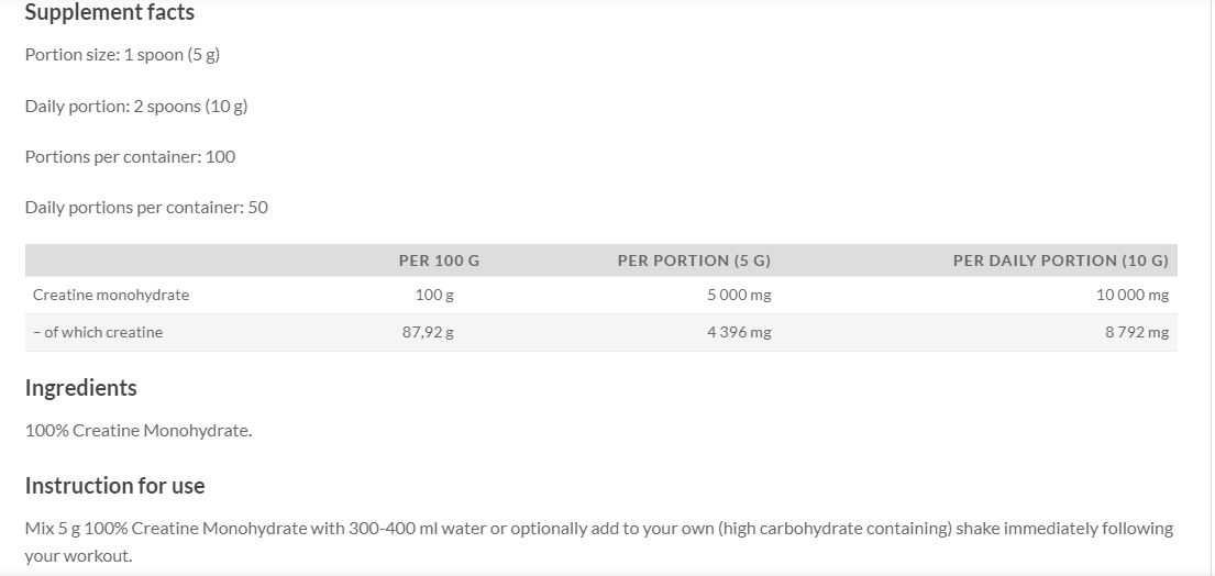 Vitalab Natural Creatine Monohydrate-100Serv.-500G-Unflavored