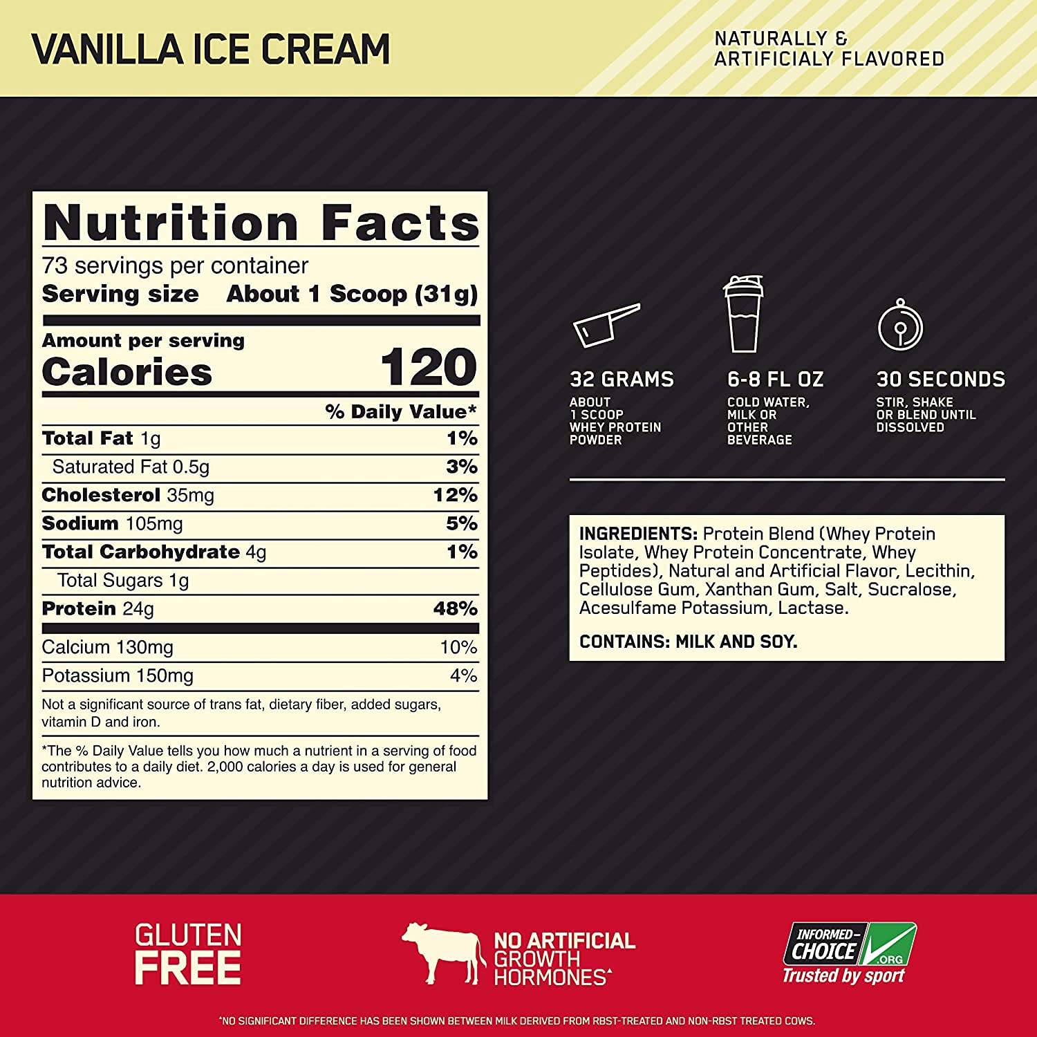 Optimum Whey Gold Standard-73Serv.-2.27kg.- Vanilla Ice Cream