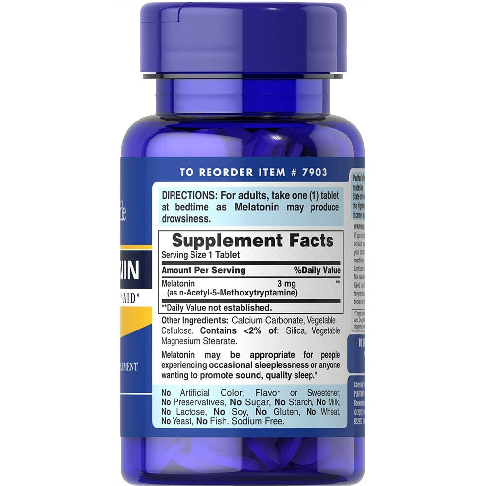 Puritan’s Pride Melatonin 3M Night Time Sleep Aid-120Serv.-120Tabs
