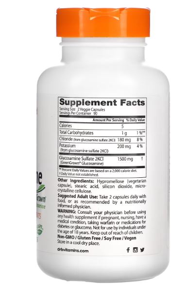 Doctor's Best Vegan Glucosamine Sulfate With Green Grown Glucosamine-90Serv.-180Veggie Caps