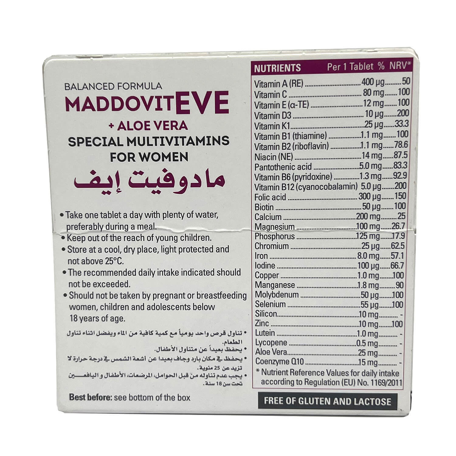 Maddovit Eve+Aloe Vera Special Multivitamins For Women-30Serv.-30Tablets