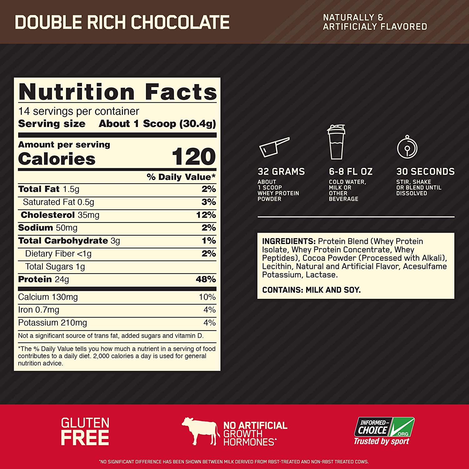 Optimum Nutrition Whey Gold Standard-14Serv-454G-Double Rich Chocolate