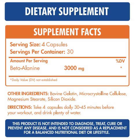 Max Muscle Beta-Alanine3000-30Serv.-120Capsules