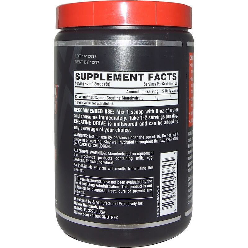 Nutrex Creatine drive monohydrate-60Serv.-300G facts