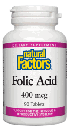 [068958012728] Natural Factors Folic Acid 400Mcg-90Serv.-90Tabs.