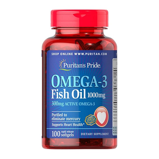 [074312138324] Puritan's Pride Omega-3 Fish Oil 1000mg-100Serv.-100Softgels