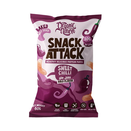 [6222023702202] Organic Nation Snack Attack Protein Puffs-1Serv.-60G.-Sweet Chilli
