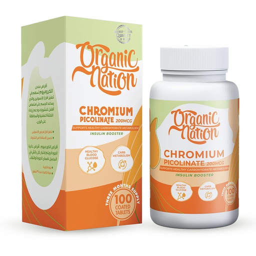 [6222023702370] Organic Nation Chromium Picolinate 200MCG-100Serv.-100Coated Tablets