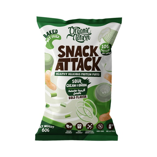 [6222023702271] Organic Nation Snack Attack Protein Puffs-1Serv.-60G.-Sour Cream &amp; Onion