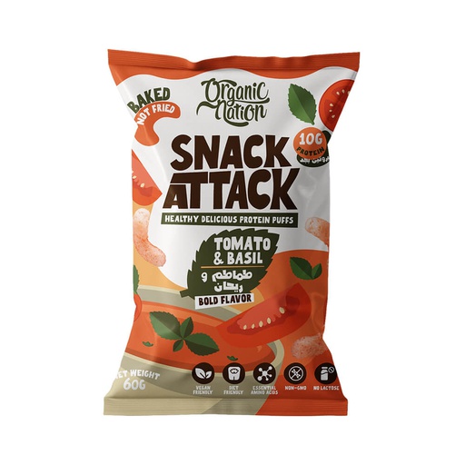 [6222023702257] Organic Nation Snack Attack Protein Puffs-1Serv.-60G.-Tomato &amp; Basil