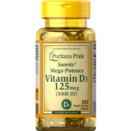 [025077193776] Puritan's Pride Vitamin D3 5000iu-100Serv.-100Rapid Softgels